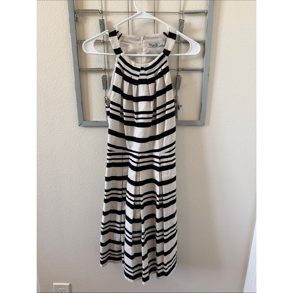 Eliza J Black and Cream Striped Halter Midi Dress Size 4